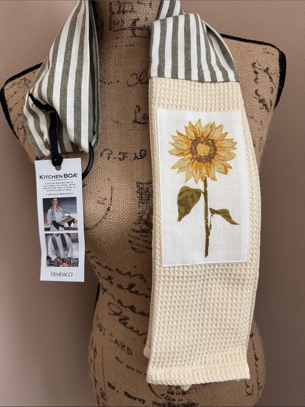 Demdaco Sunflower Kitchen Boa - Yellow & Cream with Olive Stripe
